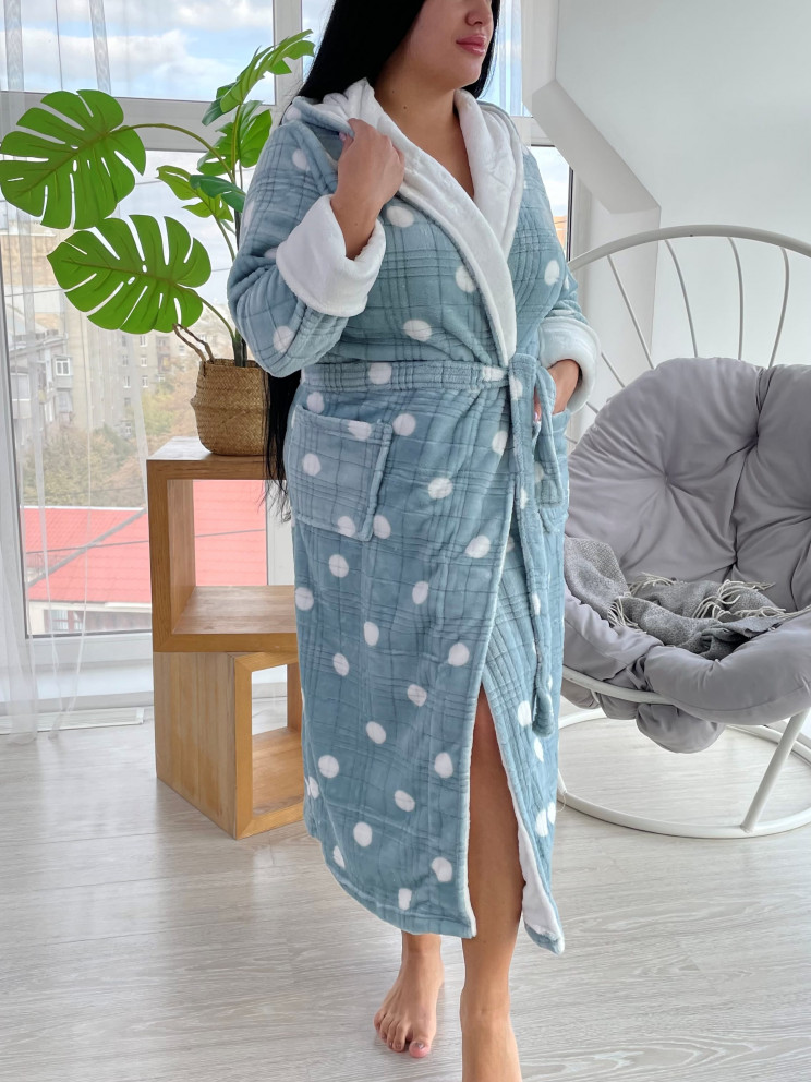 Жіночий горошок бірюзовий махровий халат Woman Romance Style 2186