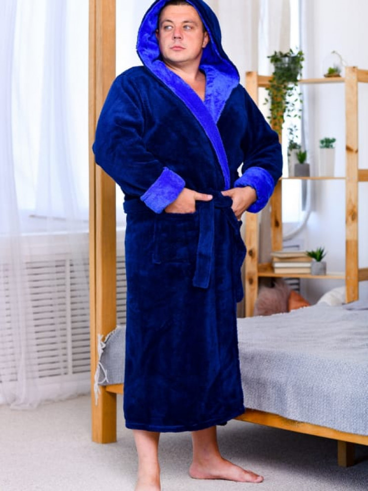 Мужской махровый халат голубой Man Romance Style 2371
