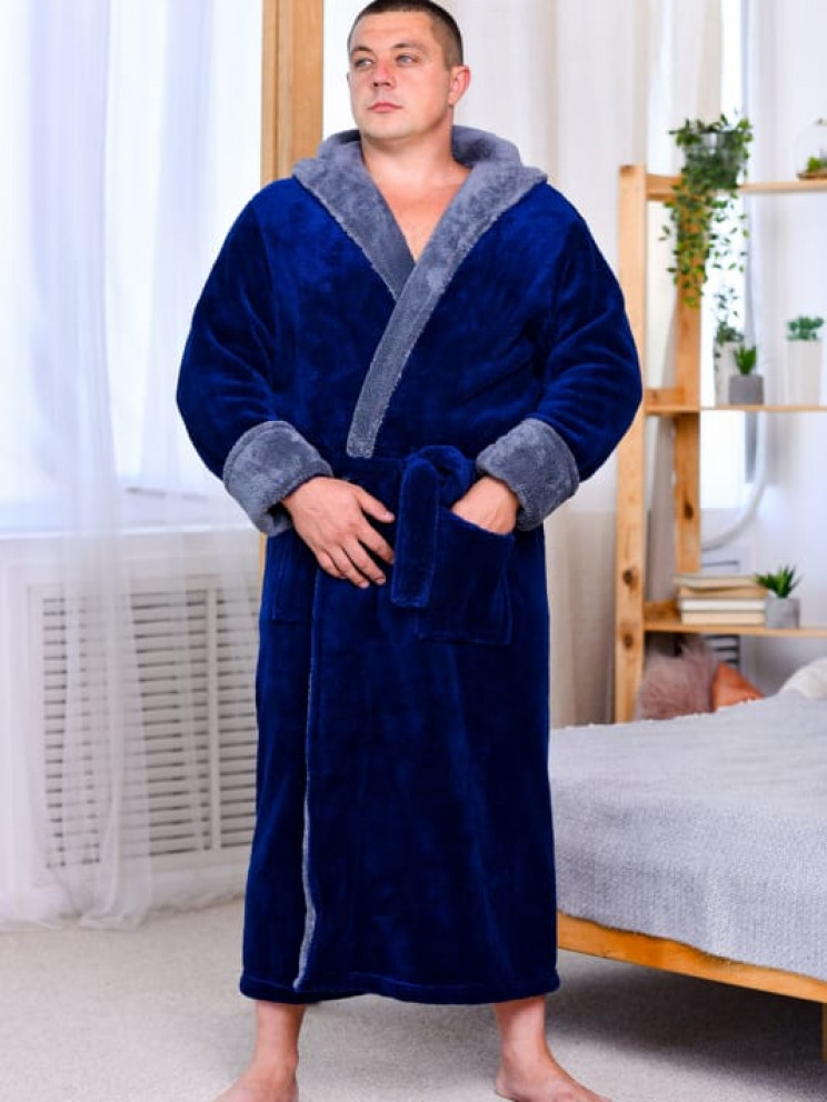 Чоловічий махровий халат синій халат Man Romance Style 2371